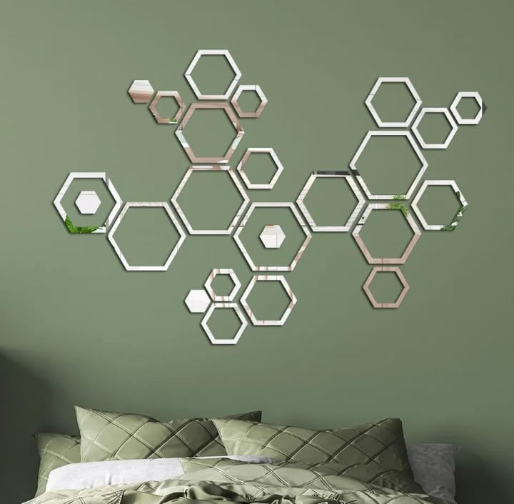 Acrylic Hexagon Ring Mirror Home & Office Walls Decor / Golden Color