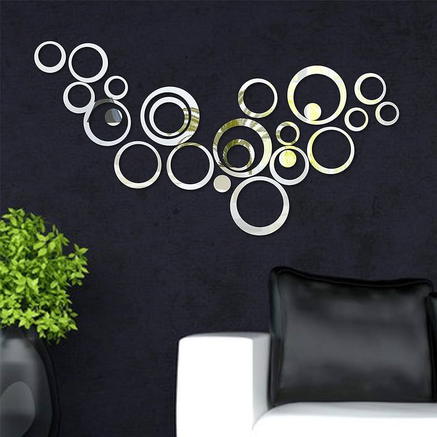Acrylic Circle Ring Mirror Home & Office Walls Decor / Silver Color