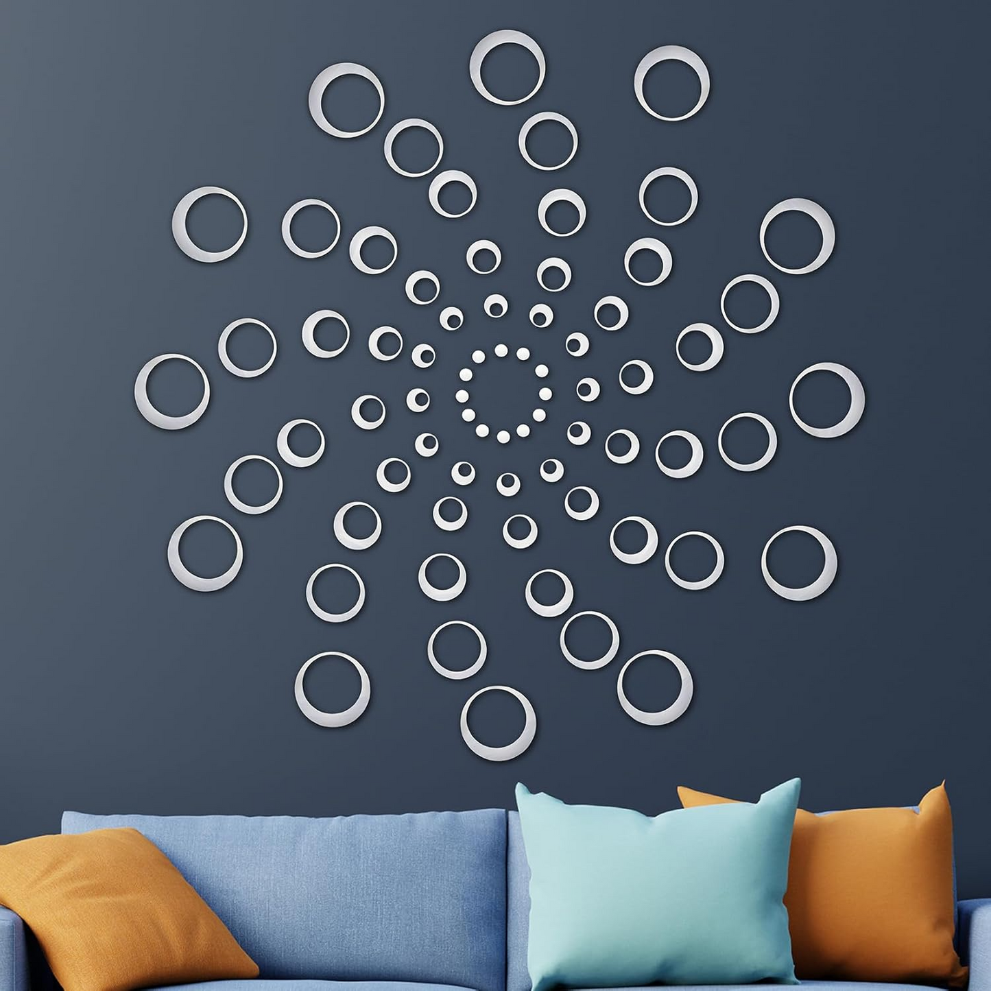 Acrylic Circle Ring Mirror Home & Office Walls Decor / Silver Color