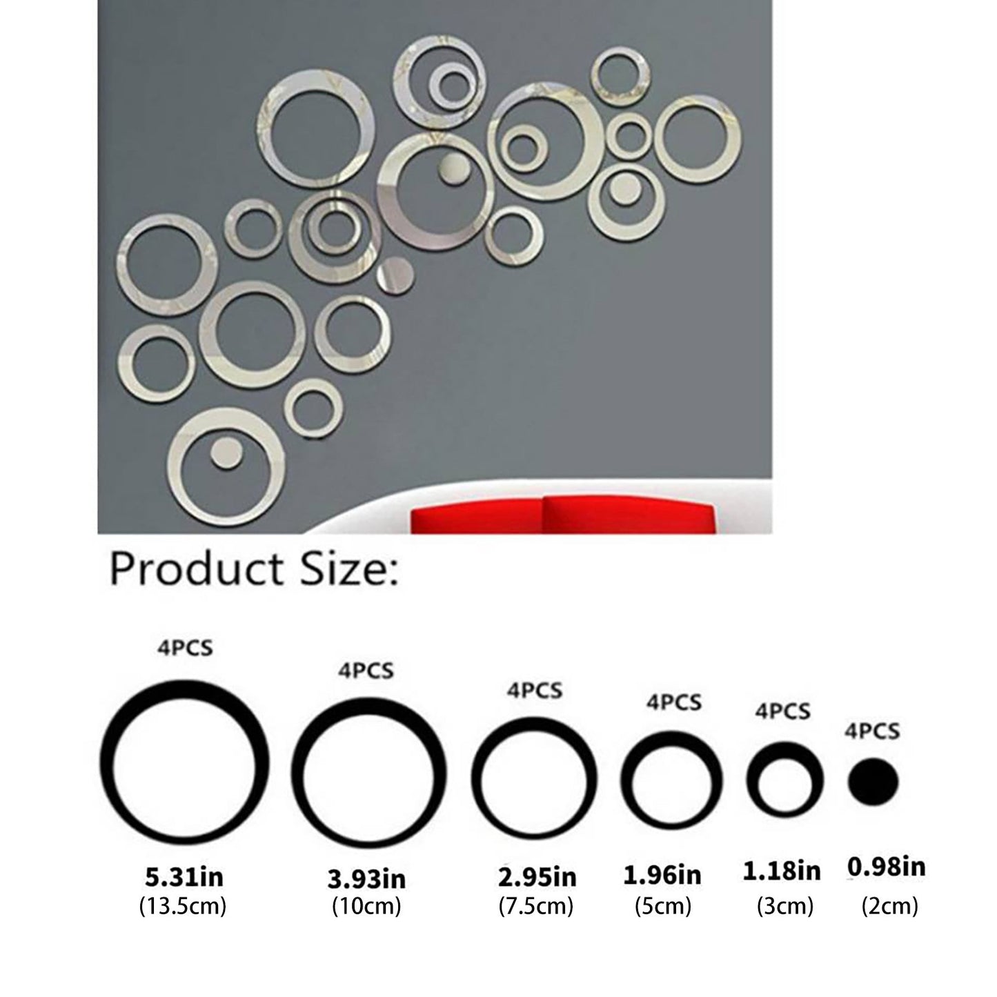 Acrylic Circle Ring Mirror Home & Office Walls Decor / Silver Color