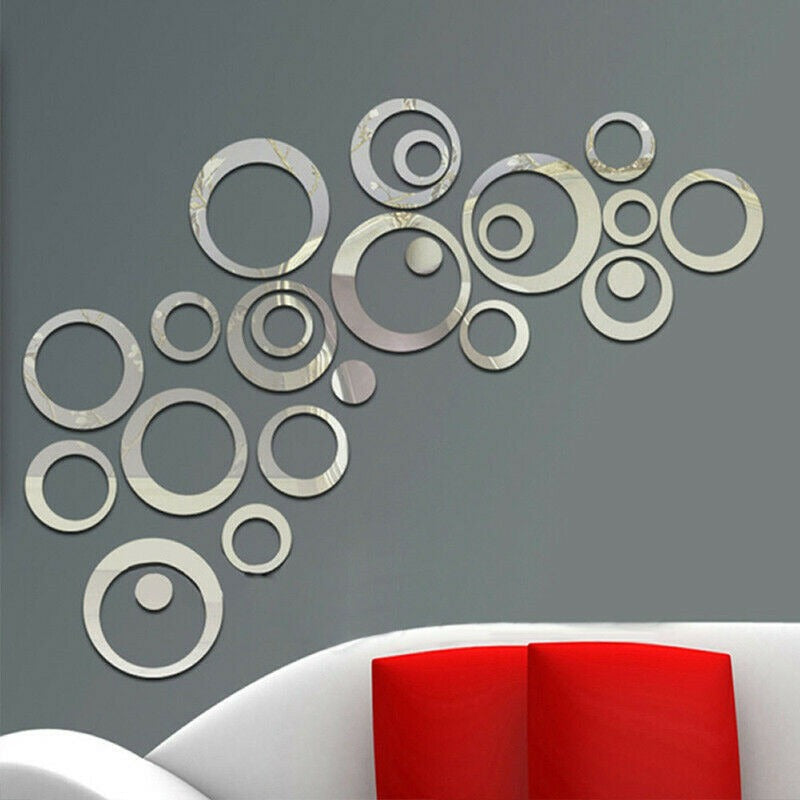 Acrylic Circle Ring Mirror Home & Office Walls Decor / Silver Color