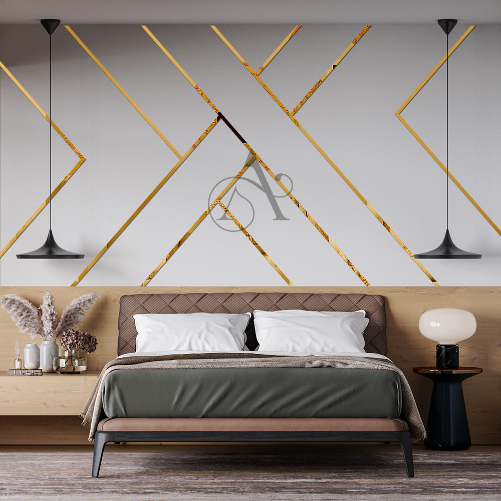 Acrylic Strips Mirror Home Wall Décor / Golden Color