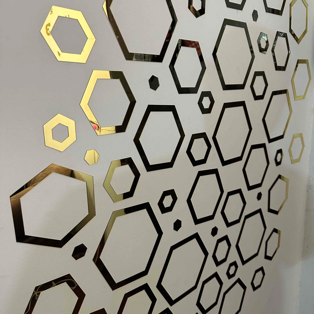 Acrylic Hexagon Ring Mirror Home & Office Walls Decor / Golden Color