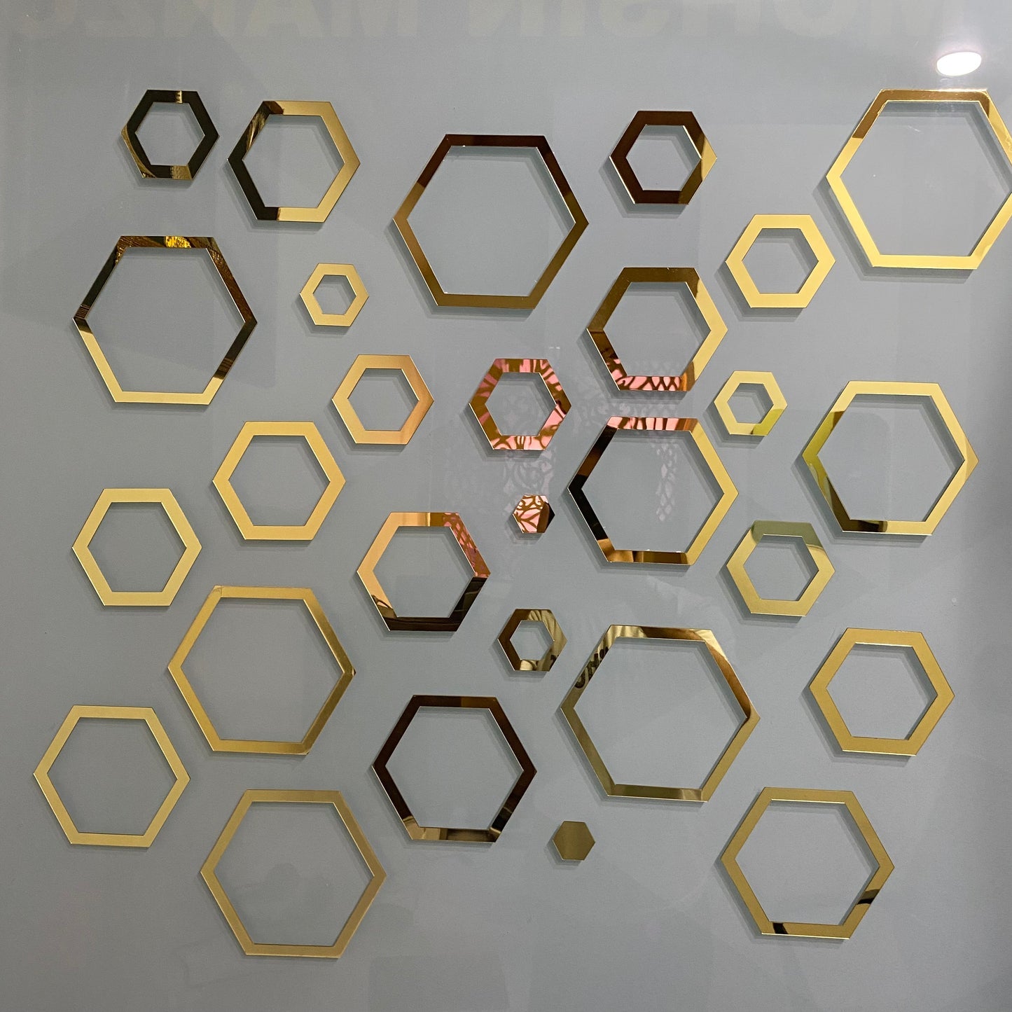 Acrylic Hexagon Ring Mirror Home & Office Walls Decor / Golden Color