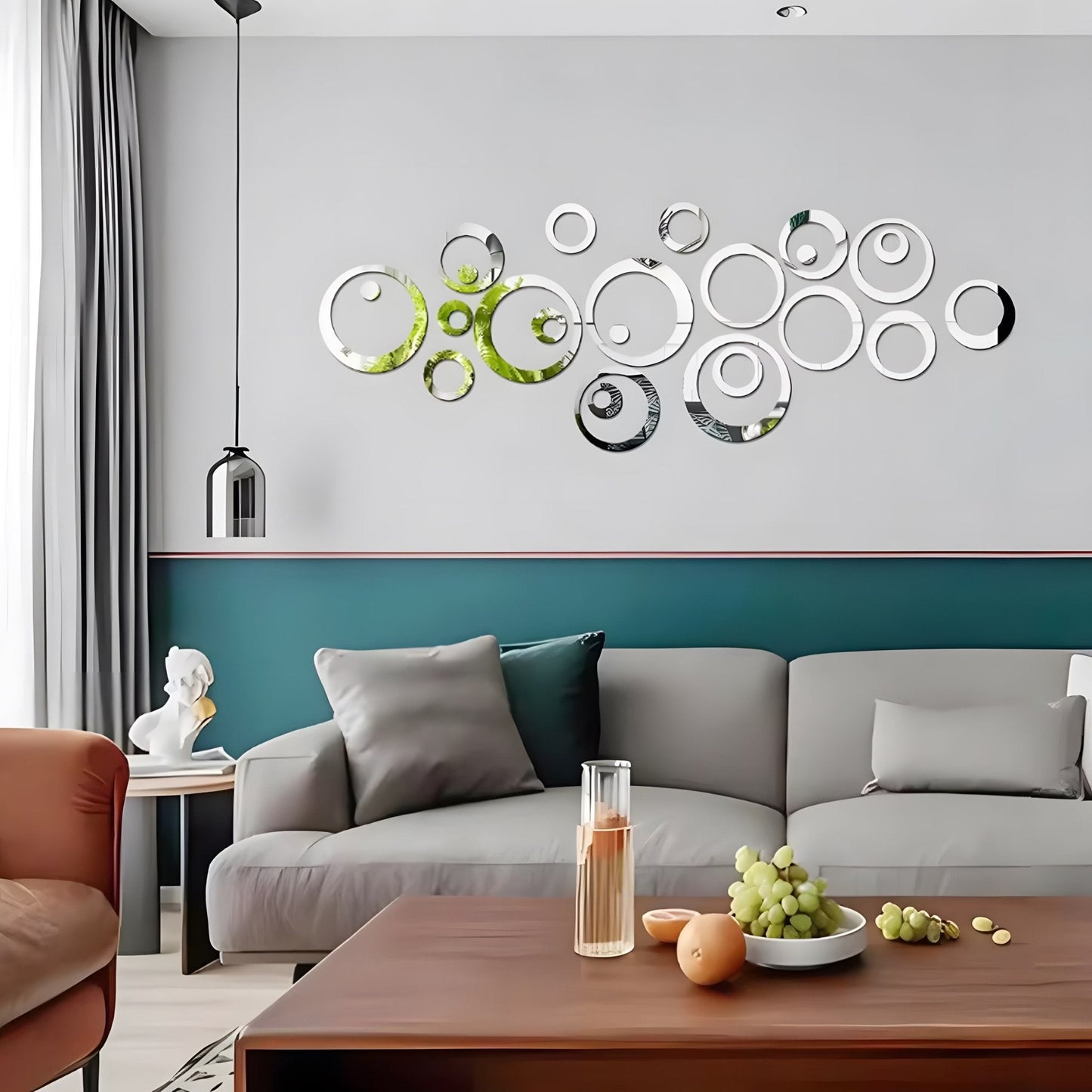 Acrylic Circle Ring Mirror Home & Office Walls Decor / Silver Color