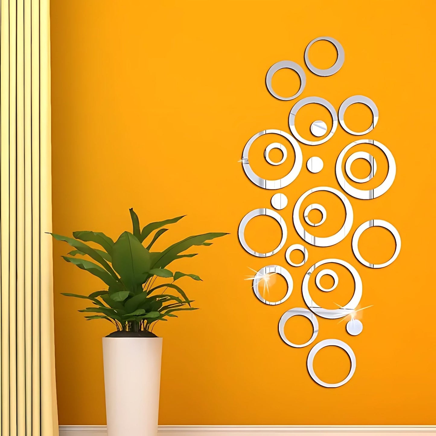 Acrylic Circle Ring Mirror Home & Office Walls Decor / Silver Color