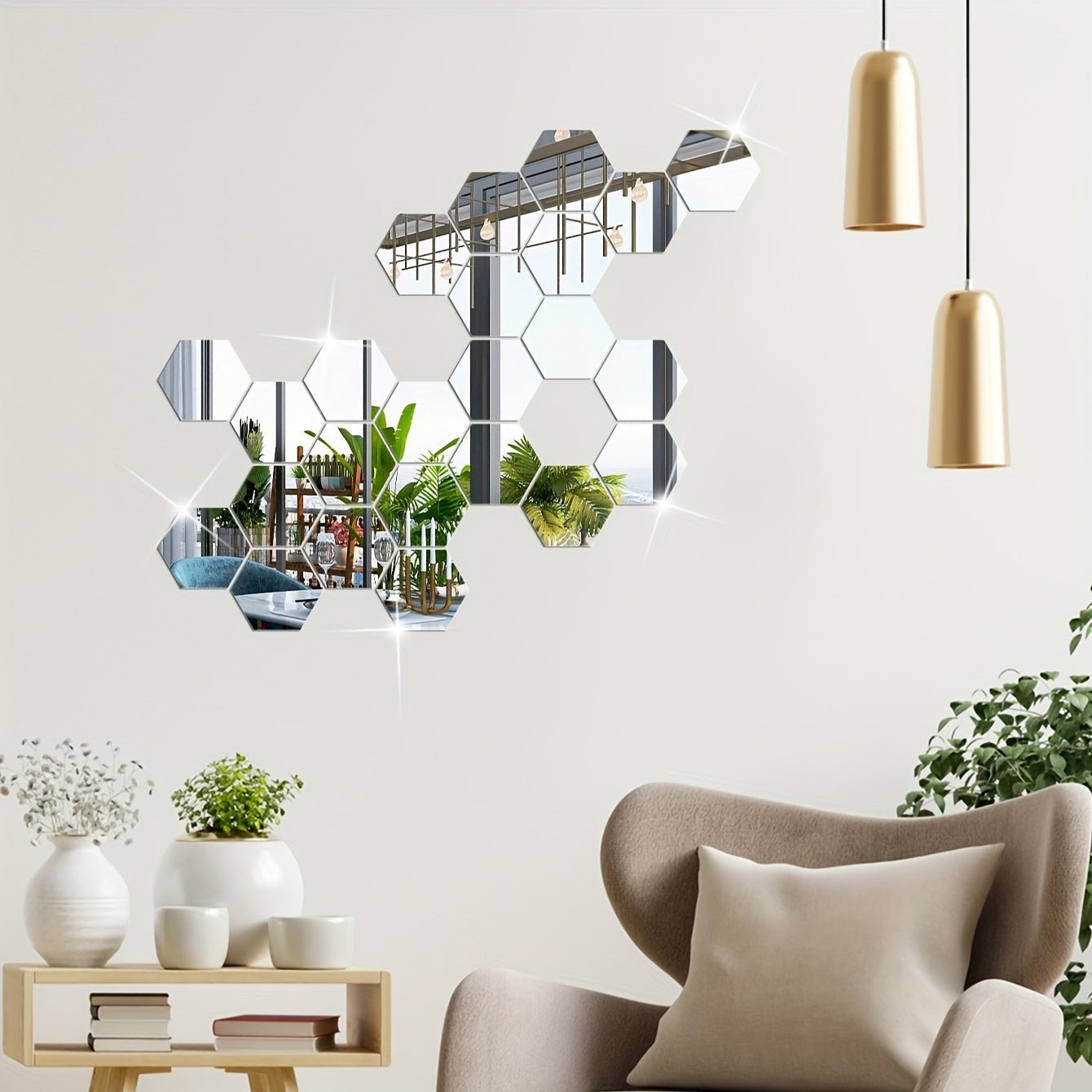 3D Hexagon Mirror Wall Stickers / Silver Color