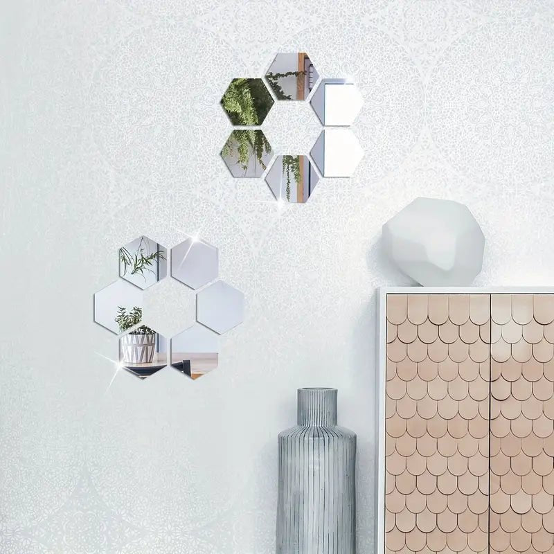 3D Hexagon Mirror Wall Stickers / Silver Color