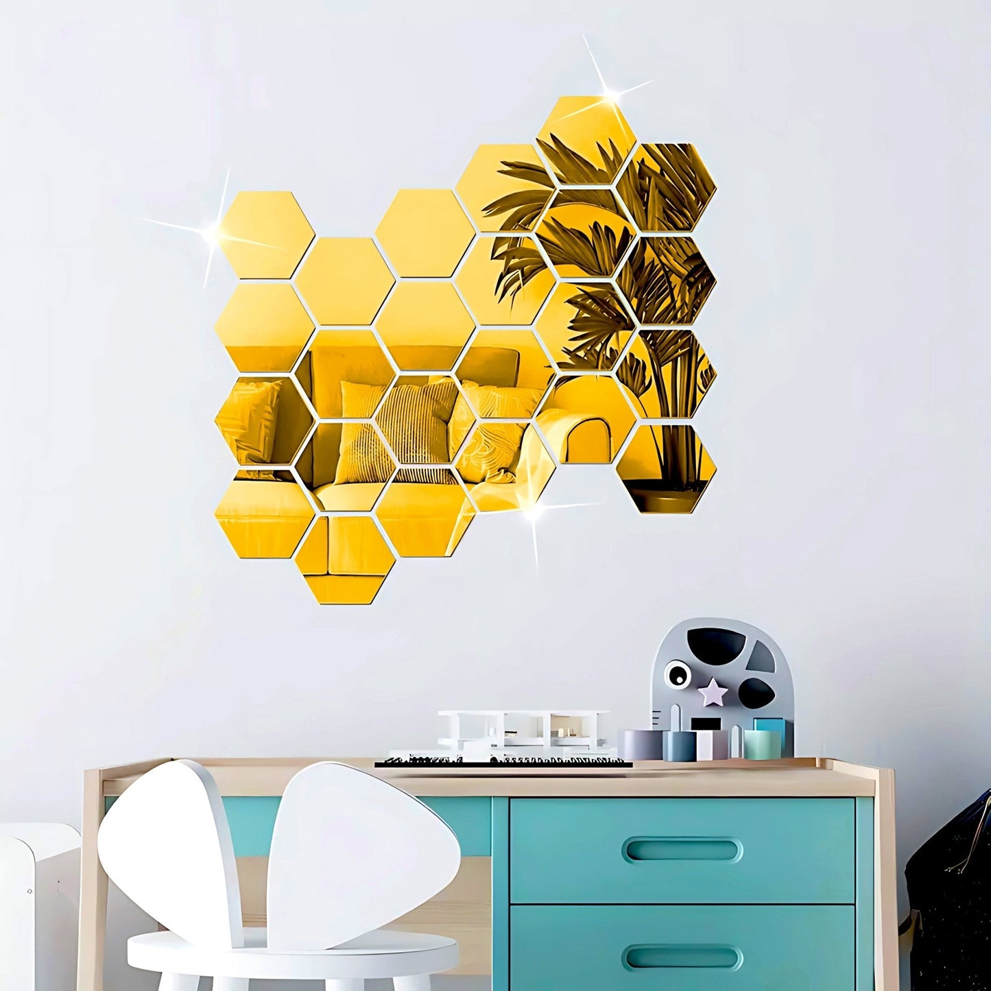 3D Hexagon Mirror Wall Stickers – Self-Adhesive Acrylic Decor