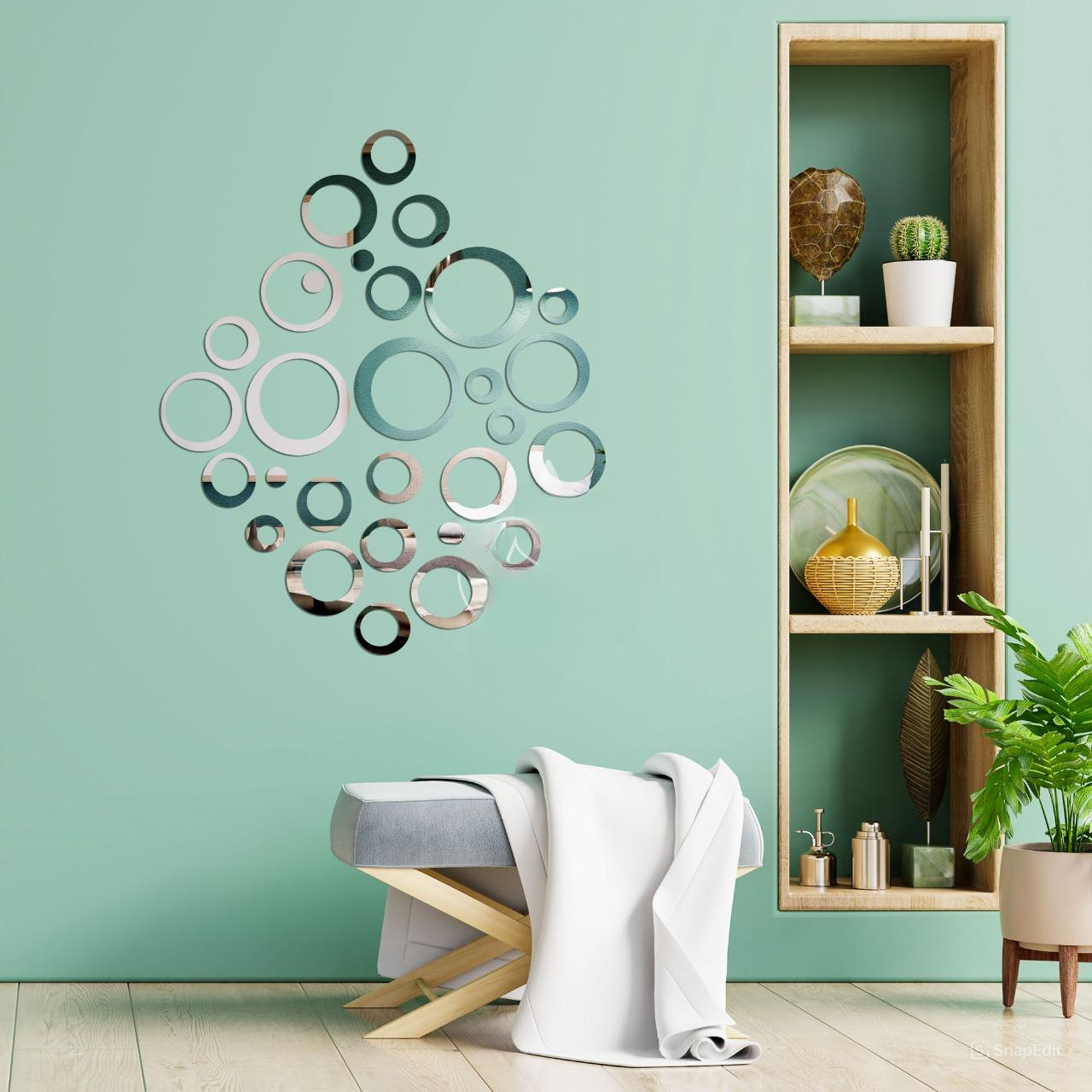 Acrylic Circle Ring Mirror Home & Office Walls Decor / Silver Color