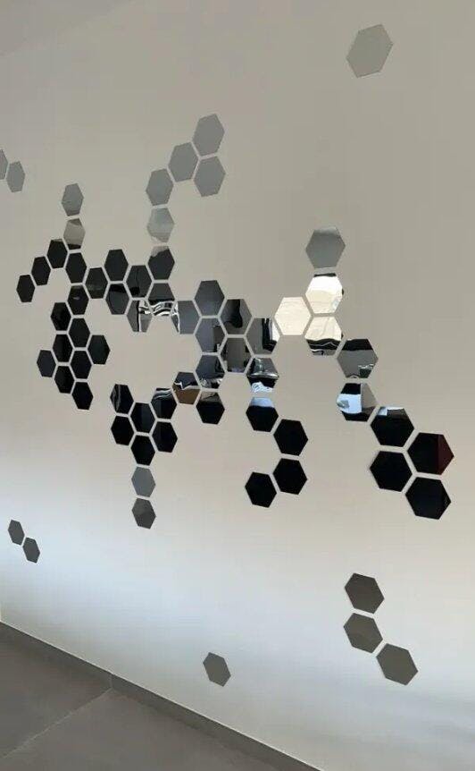 3D Hexagon Mirror Wall Stickers / Silver Color