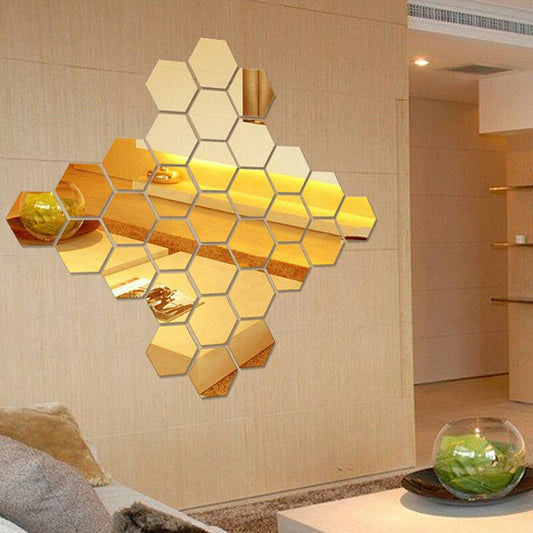✨ 3D Hexagon Mirror Wall Stickers – Self-Adhesive Acrylic Decor ✨
