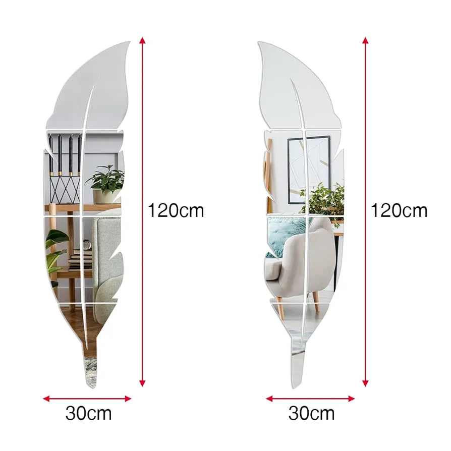 ✨ Acrylic 3D Leaf Mirror Wall Decor / Silver Color ✨