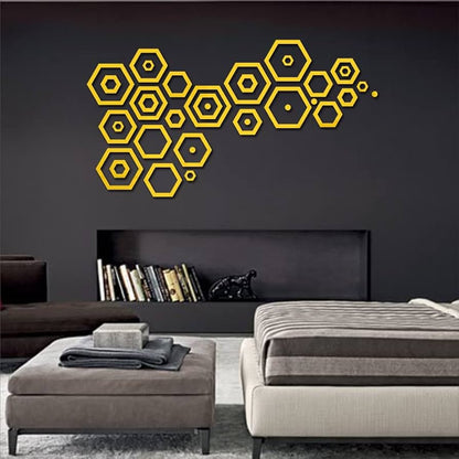 Acrylic Hexagon Ring Mirror Home & Office Walls Decor / Golden Color