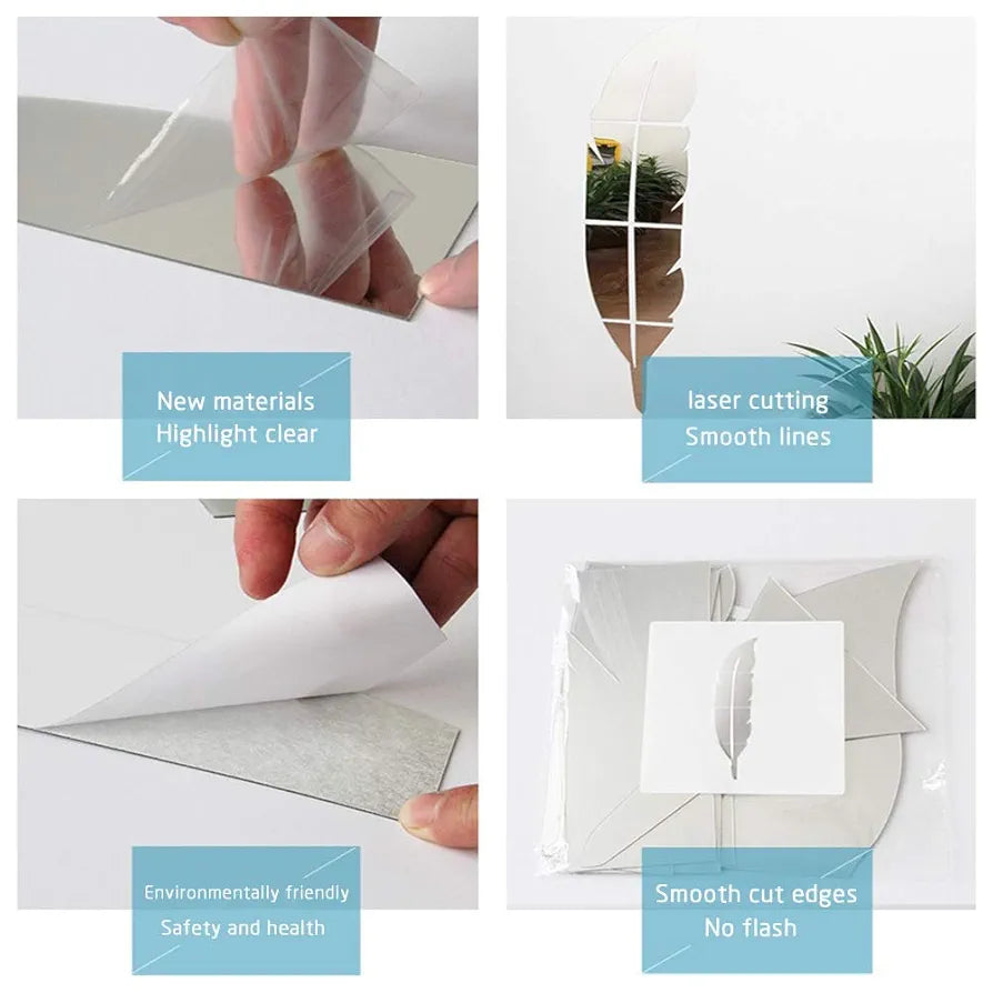 ✨ Acrylic 3D Leaf Mirror Wall Decor / Silver Color ✨