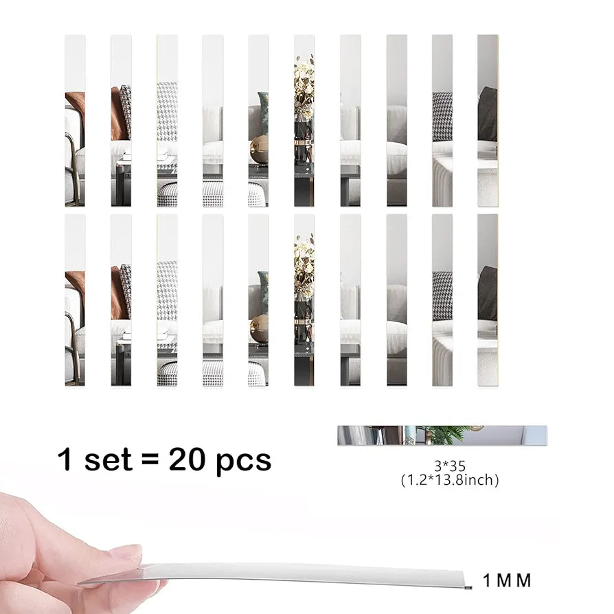 Acrylic Strips Mirror Home Wall Décor / Silver Color