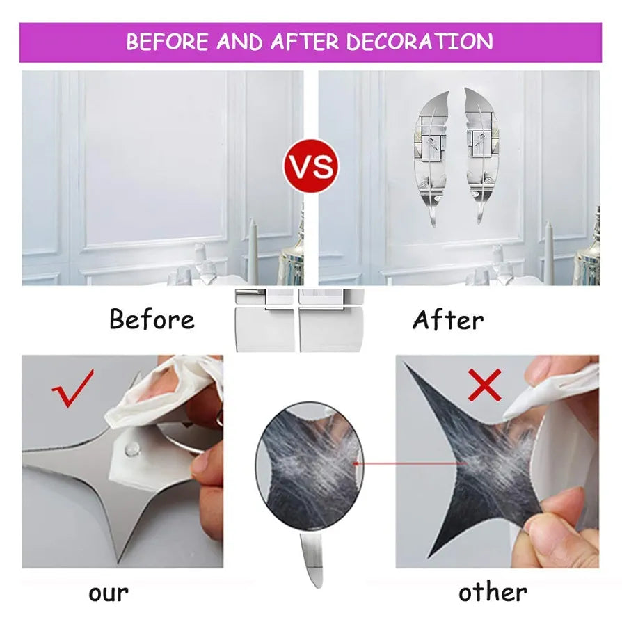 ✨ Acrylic 3D Leaf Mirror Wall Decor / Silver Color ✨