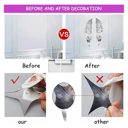 Acrylic 3D Leaf Mirror Wall Decor / Silver Color