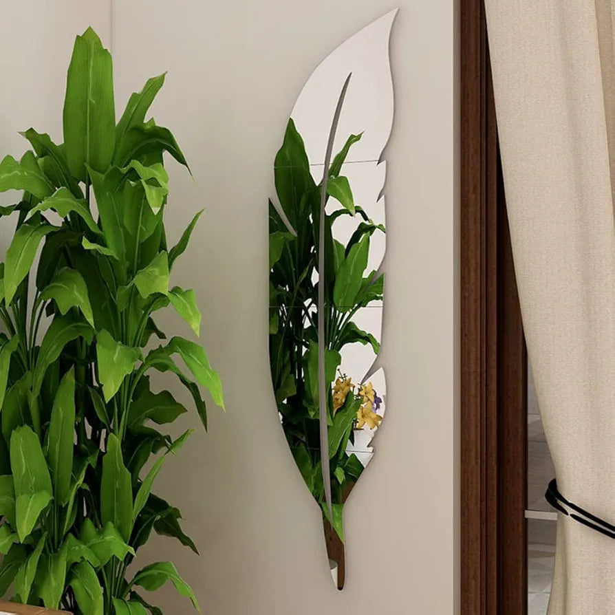 ✨ Acrylic 3D Leaf Mirror Wall Decor / Silver Color ✨