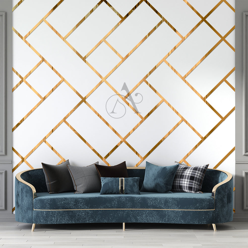 Acrylic Strips Mirror Home Wall Décor / Golden Color