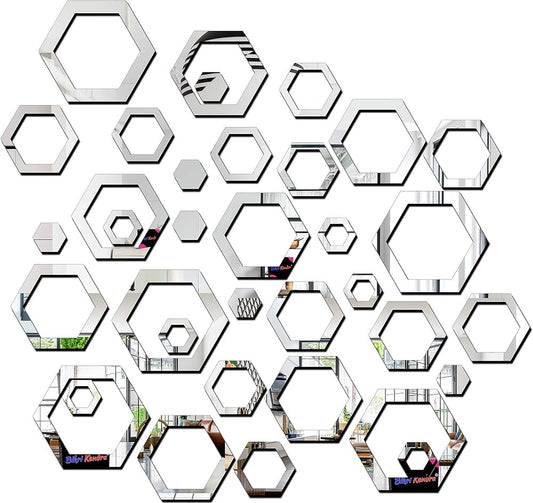 Acrylic Hexagon Ring Mirror Home & Office Walls Decor / Silver Color