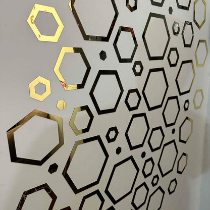 Acrylic Hexagon Ring Mirror Home & Office Walls Decor / Golden Color
