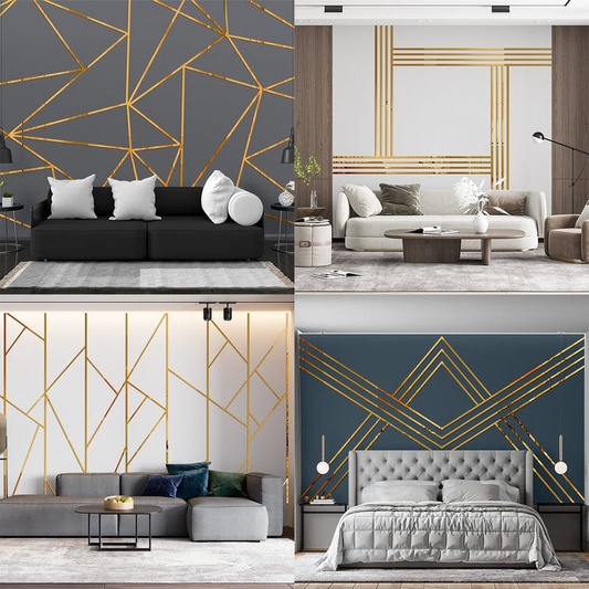 Acrylic Strips Mirror Home Wall Décor / Golden Color