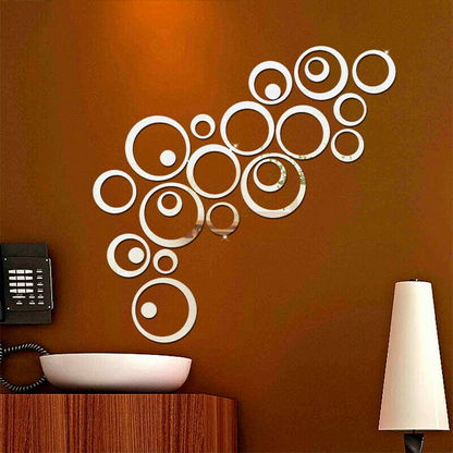 Acrylic Circle Ring Mirror Home & Office Walls Decor / Silver Color