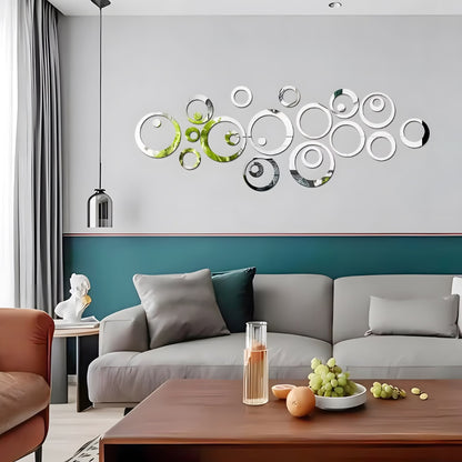 Acrylic Circle Ring Mirror Home & Office Walls Decor / Silver Color