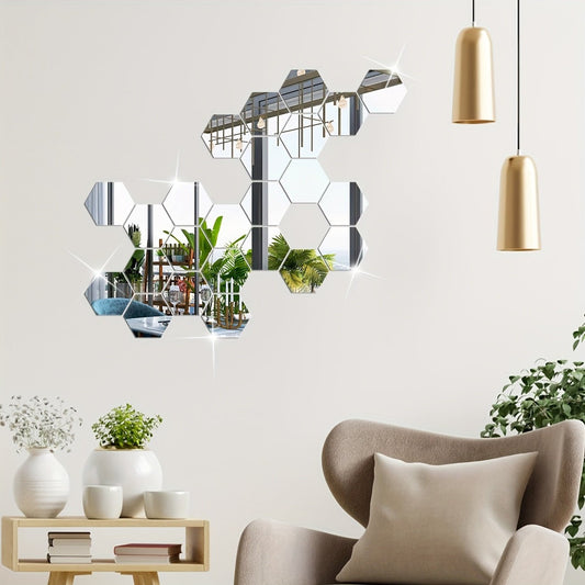 ✨ 3D Hexagon Mirror Wall Stickers / Silver Color ✨