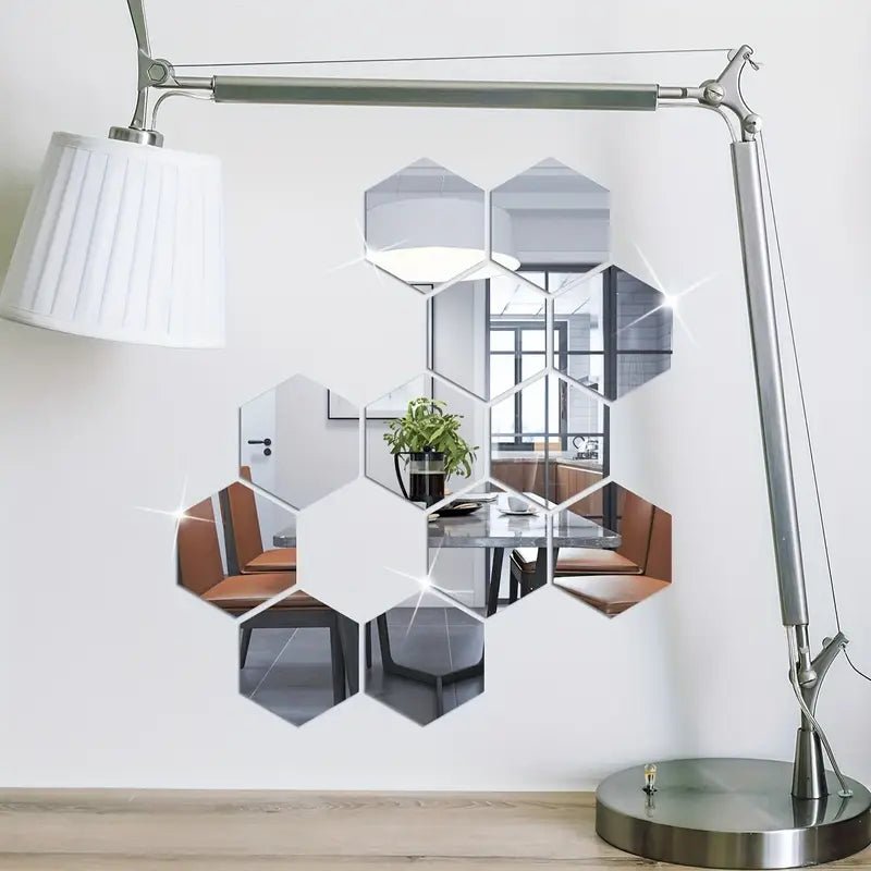 3D Hexagon Mirror Wall Stickers / Silver Color