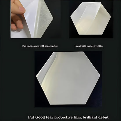 3D Hexagon Mirror Wall Stickers / Silver Color