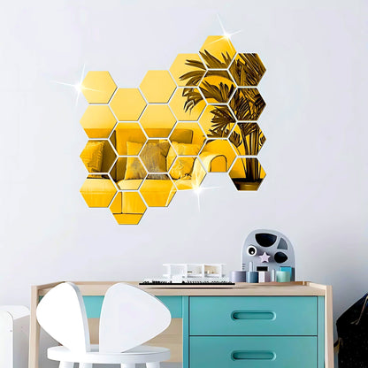 3D Hexagon Mirror Wall Stickers – Self-Adhesive Acrylic Decor