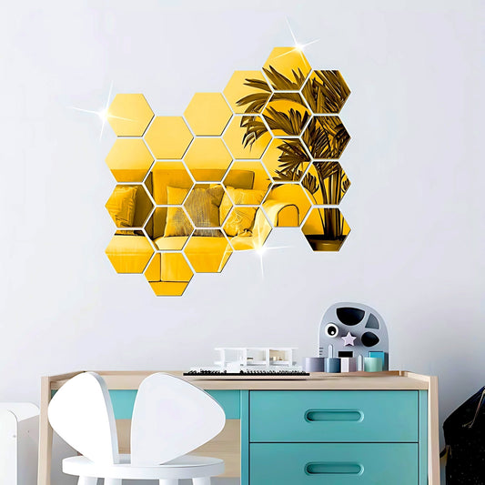 ✨ 3D Hexagon Mirror Wall Stickers – Self-Adhesive Acrylic Decor ✨