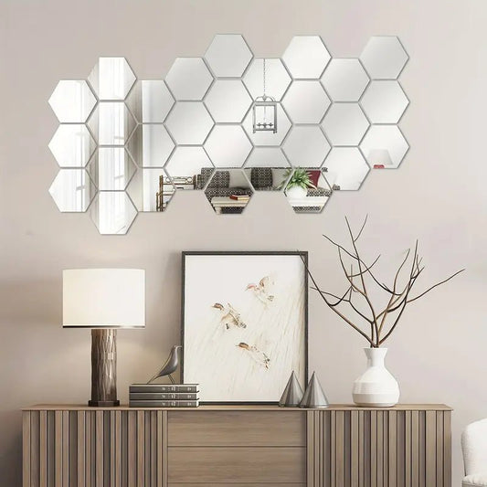 ✨ 3D Hexagon Mirror Wall Stickers / Silver Color ✨