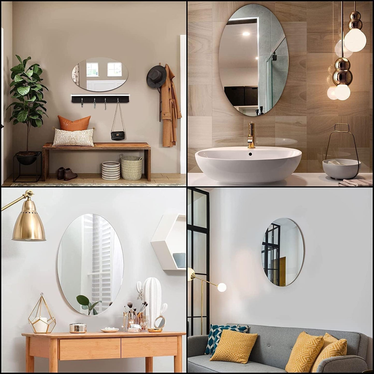 Modern Oval Shape Self-Adhesive Mirror Sticker